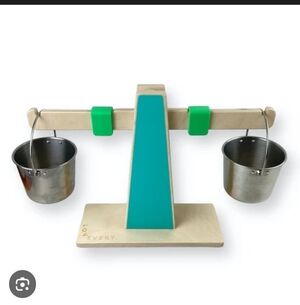 Lovevery Wooden Balance Scale Toy - Teal & Natural With Metal Buckets